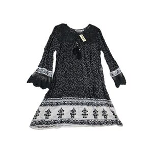 Henna‎ Tassel Front Long Sleeve Floral Print Blouse Women's Medium Boho New